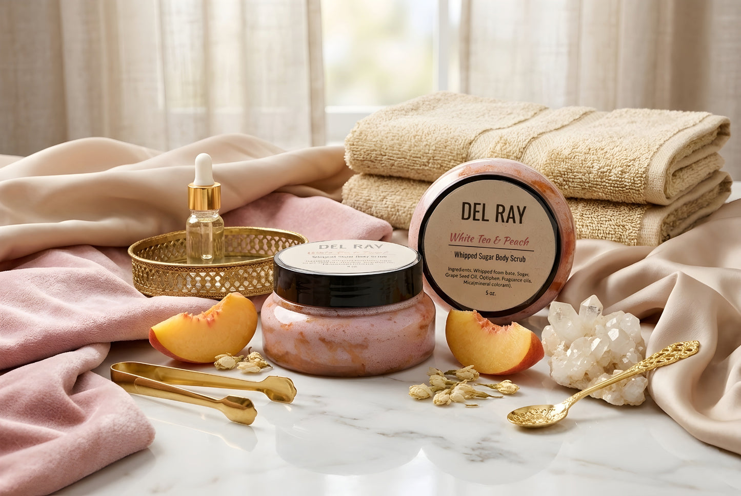 White tea and Peach- Foaming Whipped Sugar Body Scrub(5oz)